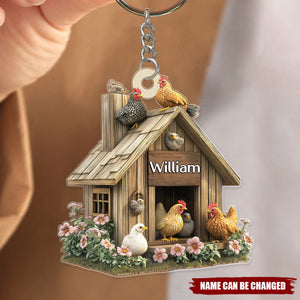 Personalized Chicken Coop Keychain - Gift For Chicken Lovers, Farmers