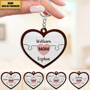 Heart Shaped Pieces Puzzle - Personalized Keychain For Mother's Day