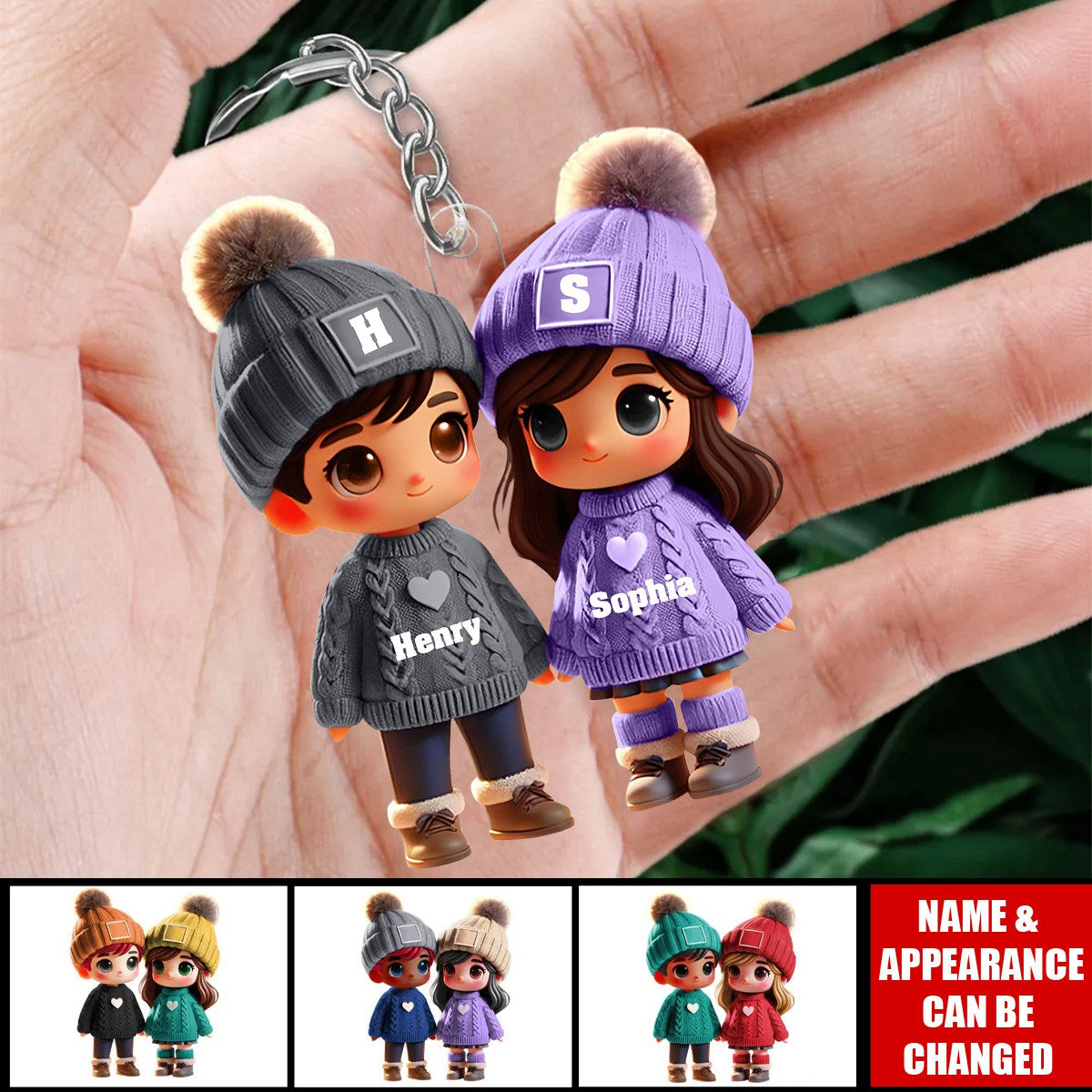 Personalized Gift For Couple Cute Cartoon Couple Walking Acrylic Keychain