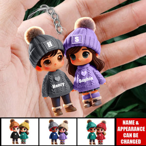 Personalized Gift For Couple Cute Cartoon Couple Walking Acrylic Keychain