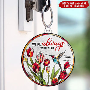 Memorial Hummingbird and Tulips, I Am Always With You - Personalized Keychain