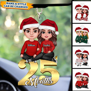 Couple Anniversary Sitting On Number Personalized Car Ornament