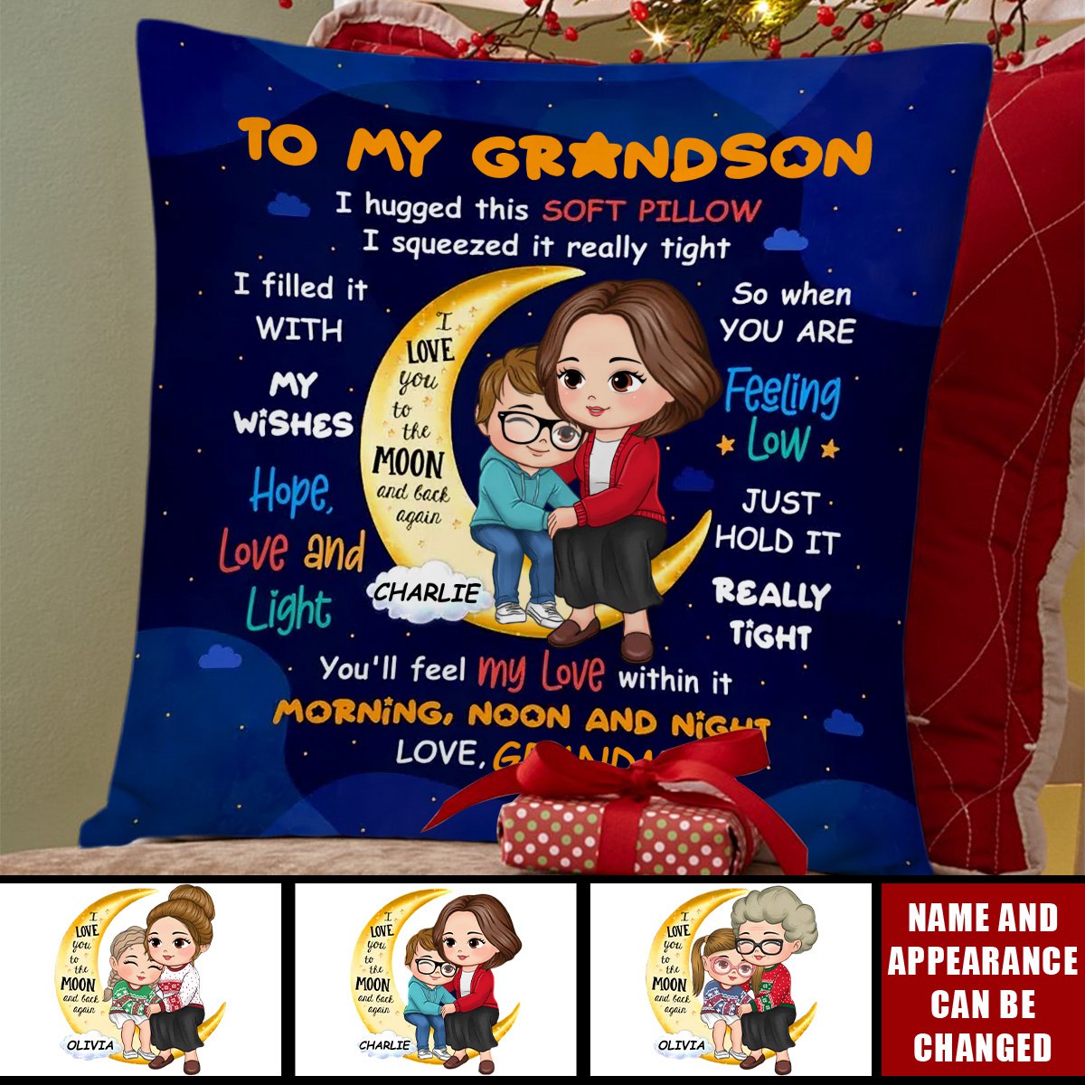 Personalized Gift For Grandson On The Moon Pillow