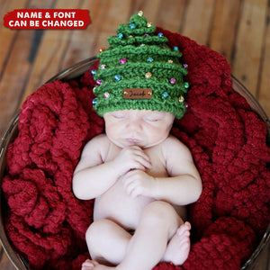 Custom Name Leather Patch Christmas Tree Personalized Crochet Hat