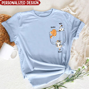 Cute Naughty Cat Climbing Pocket Personalized Shirt