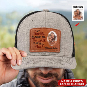 Custom Photo You Are My Favorite Place - Couple Personalized Leather Patch Hat