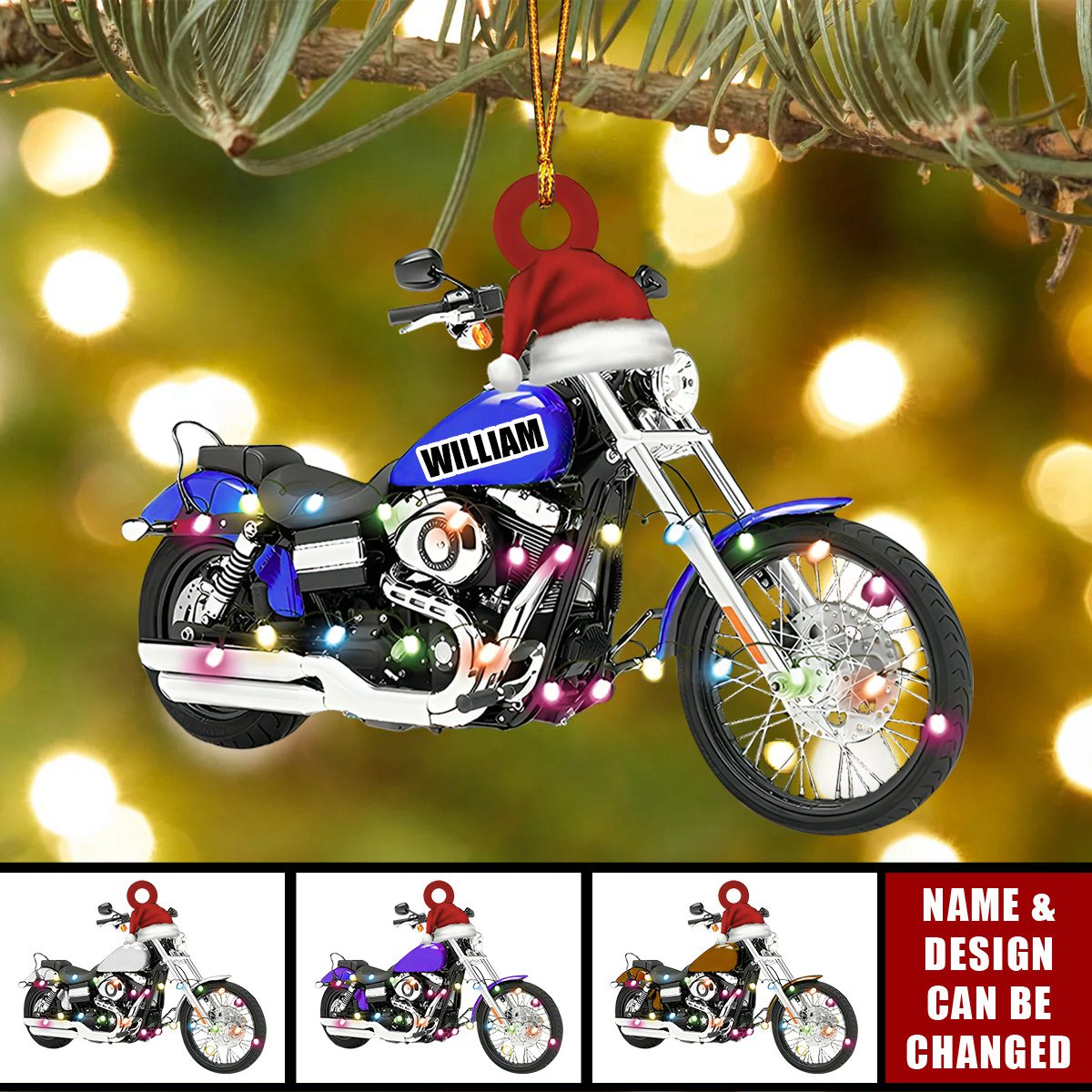 Personalized Cool Multicolor Hat Motorcycle Christmas Acrylic Ornaments, Motorcycle Ornament for Men, Gift For Dad