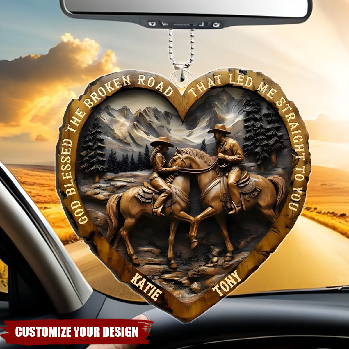 Personalized Heart-Shaped Couple Horse Arcylic Car Ornament - Gift For Horse Lovers