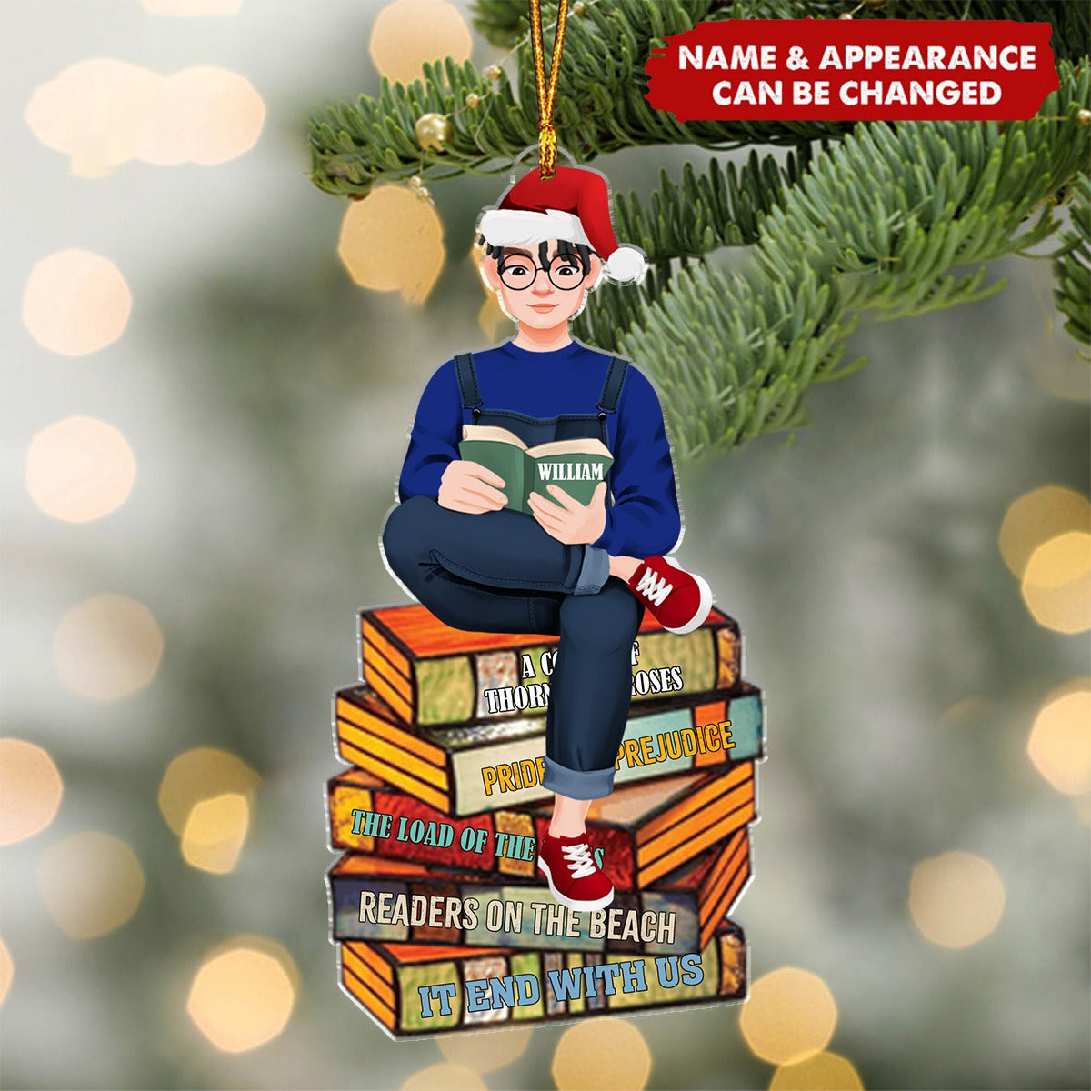 Personalized Gifts For Book Lovers Christmas Ornament Girl Sitting On Stack Of Books Reading