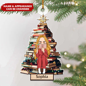 Christmas Tree Girl Loves Books - Personalized Acrylic Ornament