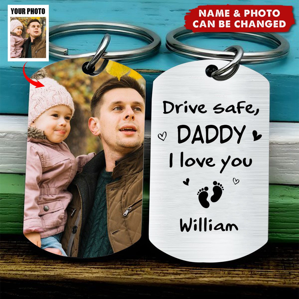 Custom Photo Daddy, Your Safety Is Priority - Family Personalized Keychain - Father's Day, Birthday Gift For First Dad