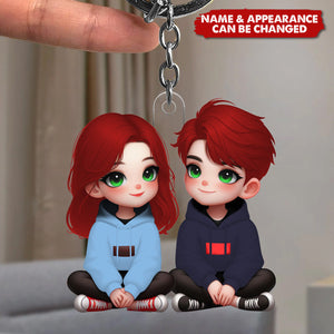 Cute Couple Sitting Together - Valentine's Day Gift - Personalized Acrylic Keychain