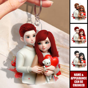 Hugging Couple - Personalized Acrylic Keychain - Valentine's Day Gift For Her, Gift For Him