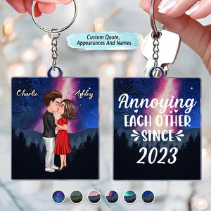 Doll Couple Kissing In Galaxy Night - Personalized Keychain