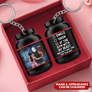 Personalized Gym Couple Keychain - At The Gym With My Beast/Beauty