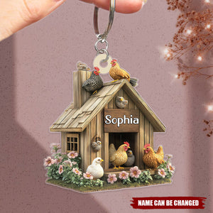 Personalized Chicken Coop Keychain - Gift For Chicken Lovers, Farmers