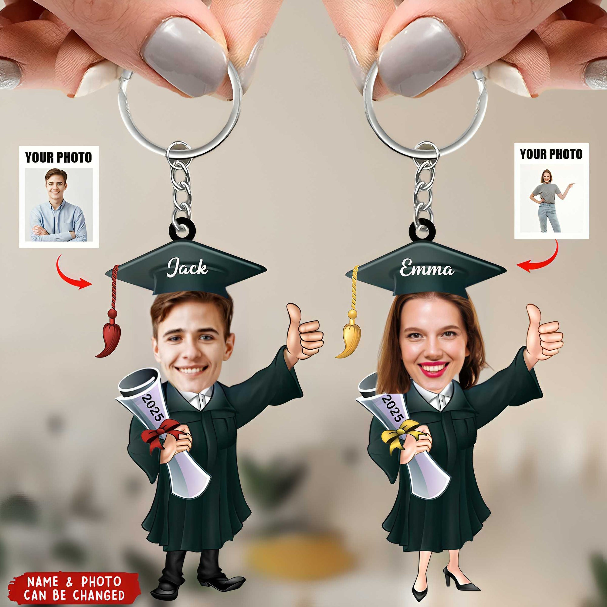 Funny Graduate Caricature - Personalized Graduation Keychain