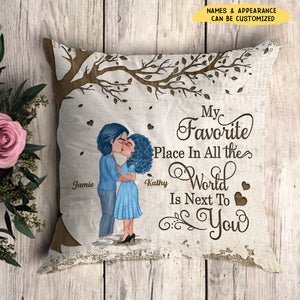 Favorite Place In The World - Standing Couple Kissing Personalized Pillow