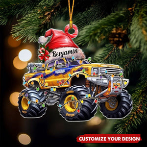 Monster Truck With Led Light - Personalized Acrylic Christmas Ornament