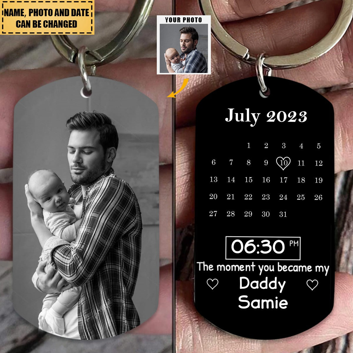 Custom Photo Calendar Black The Moment You Became My Daddy - Gift For Father - Personalized Keychain