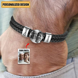 Personalized Photo Bracelet with 2 Names Leather Bracelet Beaded Wrap Bracelets