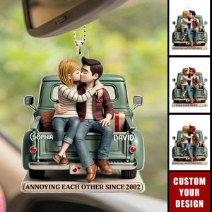 Couple On Truck Personalized Acrylic Car Ornament, Heartfelt Gift For Couple