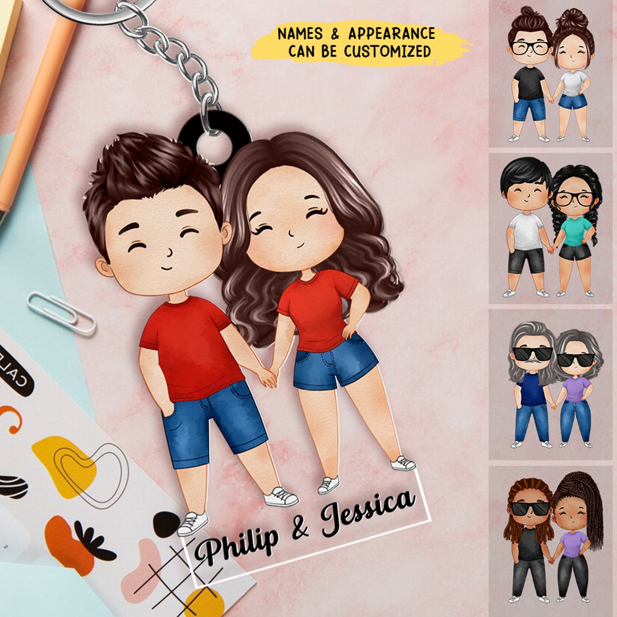 Lovely Couple Holding Hands Personalized Acrylic Keychain