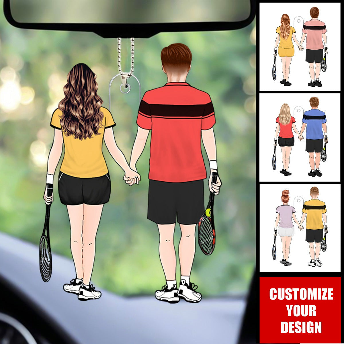 Tennis Partners for Life Personalized Couples Car Ornament - Gift for Tennis Player