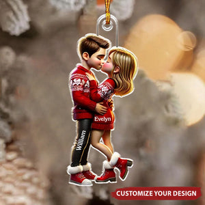 Pretty Couple Kissing - Personalized Acrylic Christmas Ornament, Gift For Him, For Her