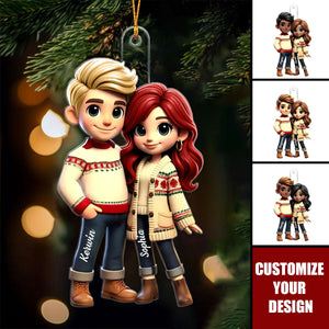 Pretty Couple - Personalized Acrylic Christmas Ornament, Gift For Couple