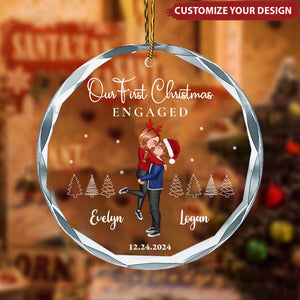 Our First Christmas Newly Engaged Married Couple - Personalized Circle Glass Ornament