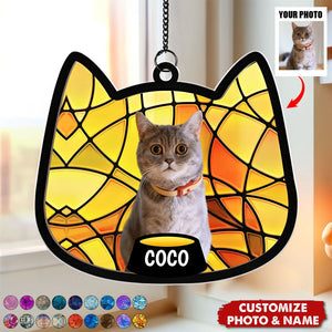 Custom Photo Cute Cat - Personalized Window Hanging Suncatcher Ornament