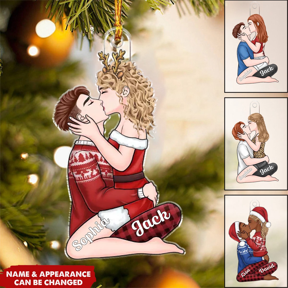 Kiss Couple Personalized Custom Ornament - Christmas Gift For Husband Wife, Anniversary