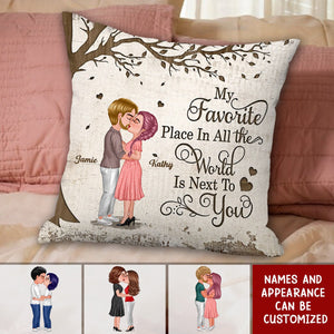 Favorite Place In The World - Standing Couple Kissing Personalized Pillow