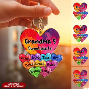 Vibrant Heart Paint Grandma Mom Kids Personalized Keychain