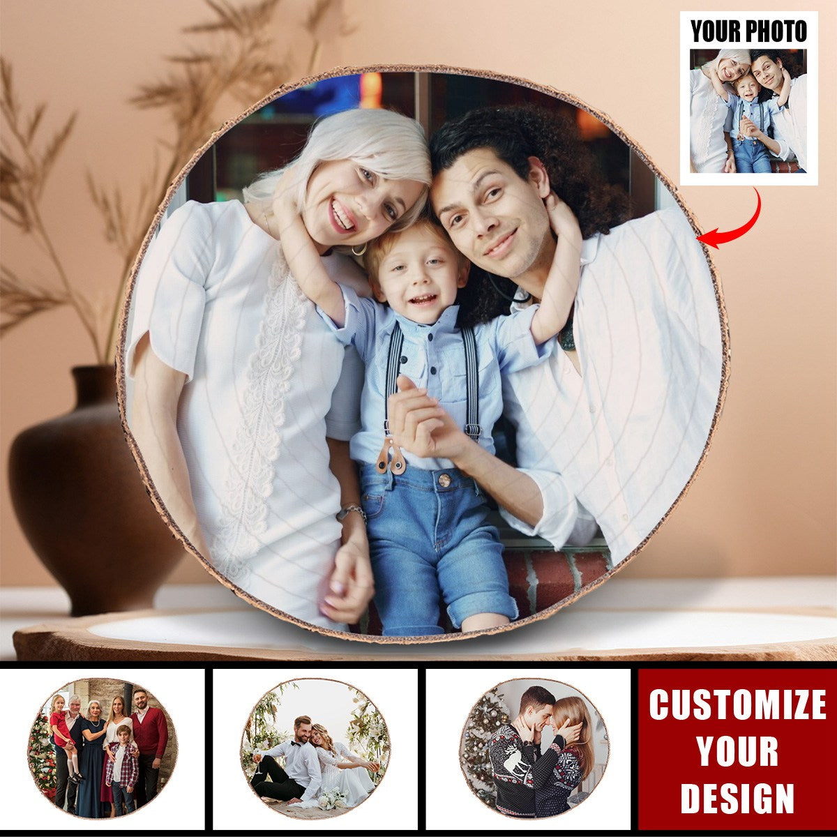 Custom Photo - Personalized Wood Slice, Gift For Family