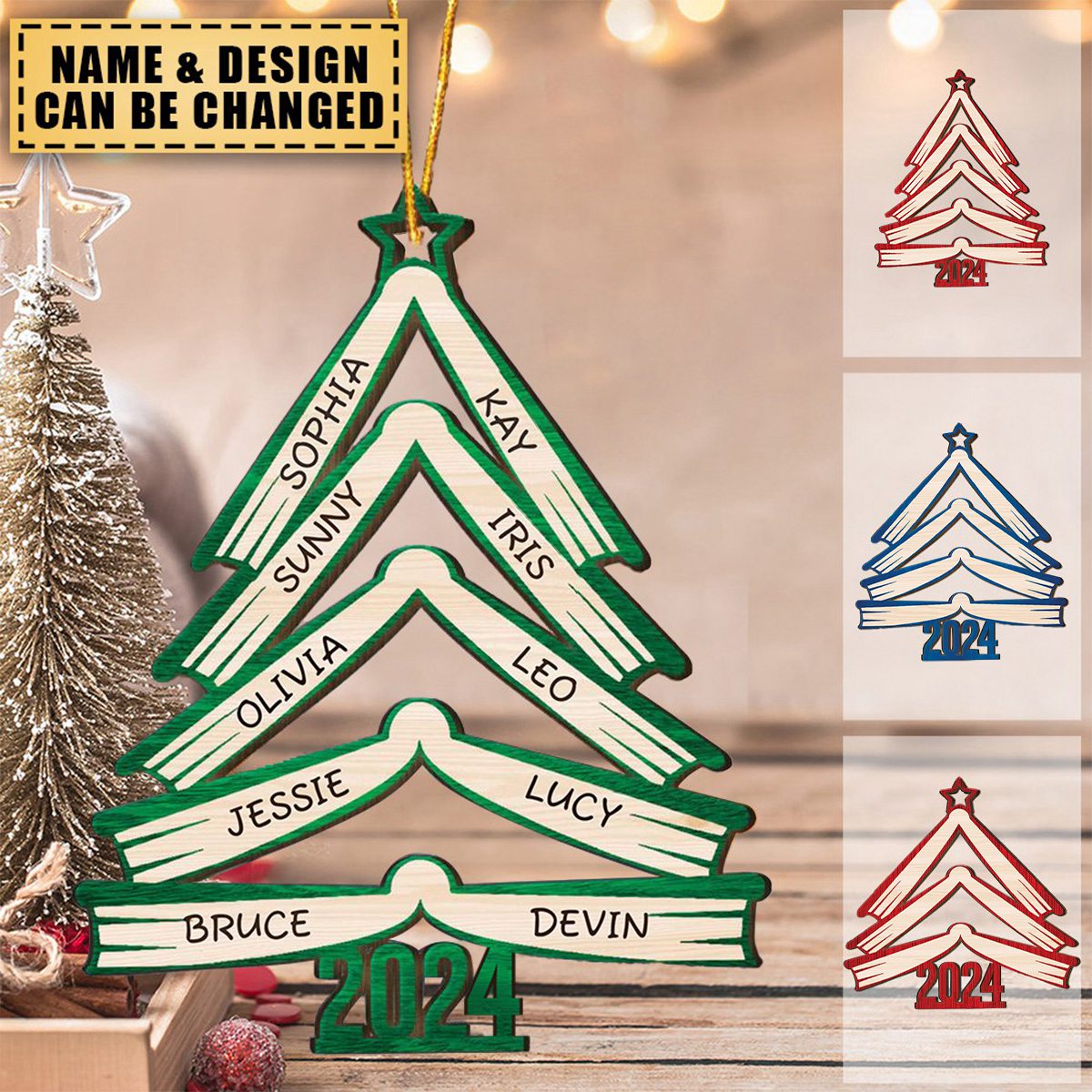 Book Names Christmas Tree 2024 - Personalized Wooden Ornament