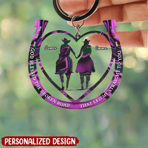 Personalized Couple Cowboy And Cowgirl Acrylic Keychain - Gift Idea For Couple/ Horse Lover - God Blessed The Broken Road That Led Me Straight To You