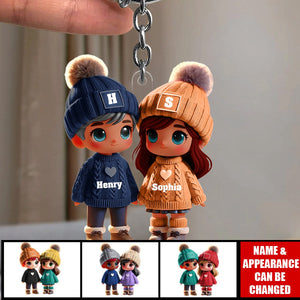 Personalized Gift For Couple Cute Cartoon Couple Walking Acrylic Keychain