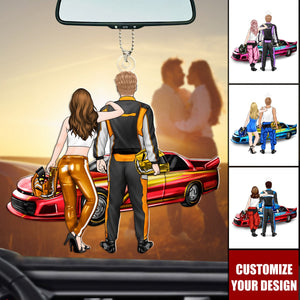 Personalized Car Ornament - Racing Couple And Friends, Gift For Racing Couples, Racing Fans