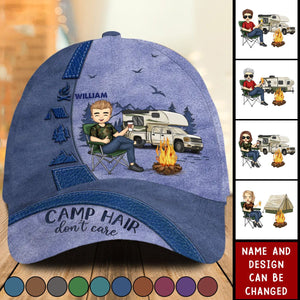 Camp Hair Don't Care - Camping Personalized Custom Hat, All Over Print Classic Cap - Gift For Camping Lovers