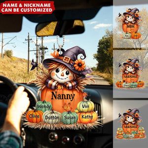 Grandma's Little Pumpkins - Scarecrow Grandma With Pumpkin Kid Names Personalized Ornament