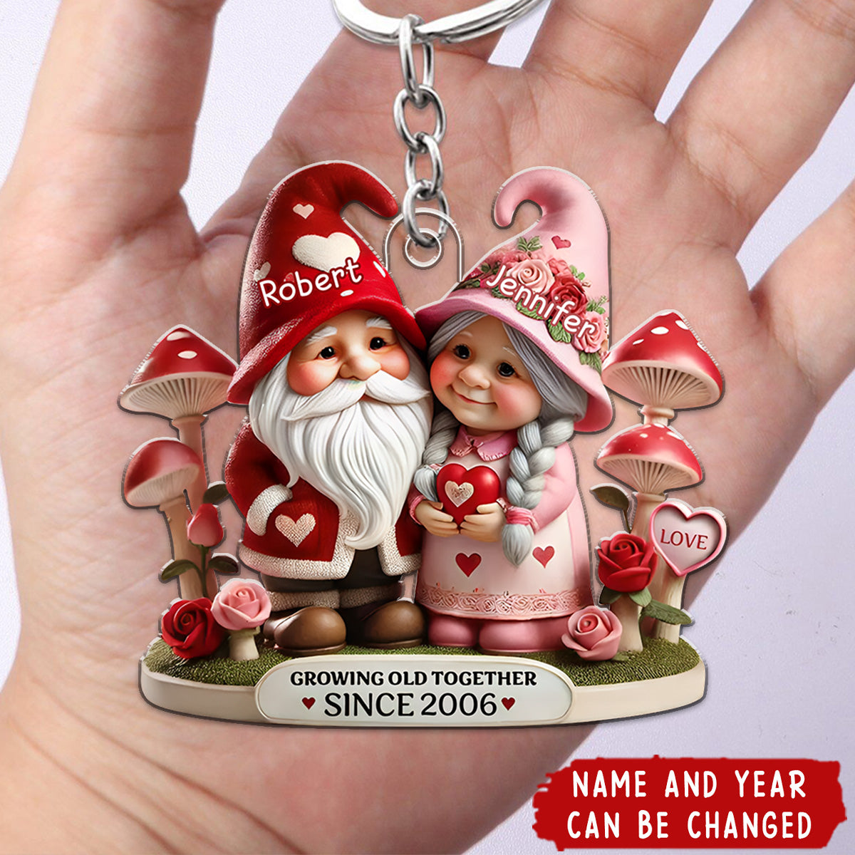 Dwarf Mushroom Old Couple Valentine's Day Gift for him, Gift for her, Personalized Acrylic Keychain