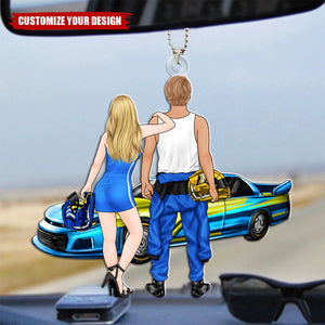 Personalized Car Ornament - Racing Couple And Friends, Gift For Racing Couples, Racing Fans