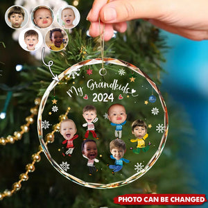 Custom Photo My Grandkids Grandparents Family - Personalized Circle Glass Ornament