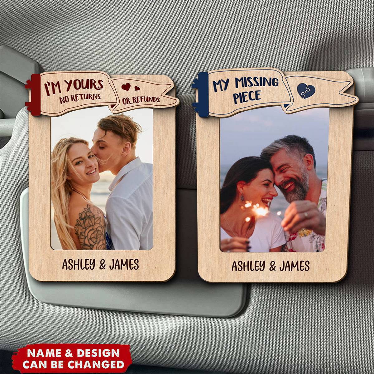 Couple Love Personalized Picture Frame, Custom Photo Car Visor Clip