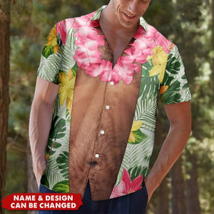 Funny Big Belly Aloha With Tropical Flowers - Personalized Hawaiian Shirt