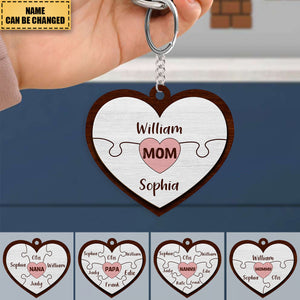 Heart Shaped Pieces Puzzle - Personalized Keychain For Mother's Day