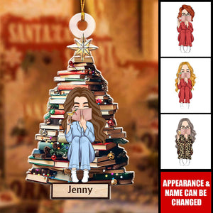 Christmas Tree Girl Loves Books - Personalized Acrylic Ornament