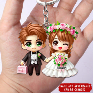 Wedding Cartoon Couple Personalized Acrylic Keychain, Gift for Him, Gift for Her